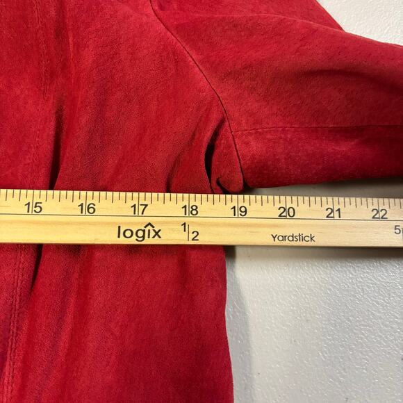 Investments Leather Suede Jacket Women SZ Large Red Barn Chore Pearl Snap Coat* - Picture 6 of 11